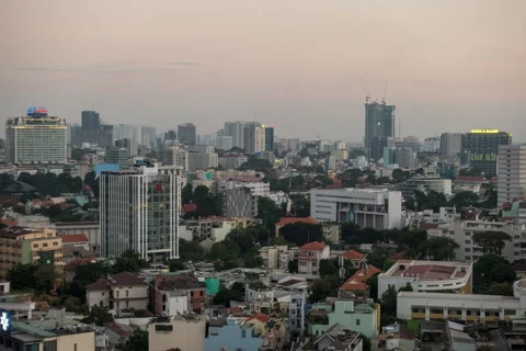 Sunset timelapse day to night high angle of ho chi minh city Stock Footage 270162138
