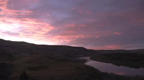 Sunset Timelapse Day to Night over River Valley Stock Footage 12059412