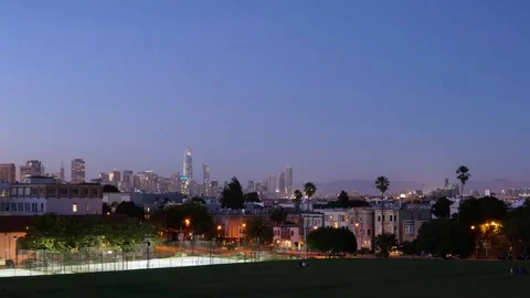 Sunset Timelapse in Dolores Park San Francisco with car light movement Stock Footage 78087672