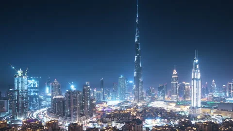 Sunset timelapse, downtown of Dubai, UAE Stock Footage 96314768
