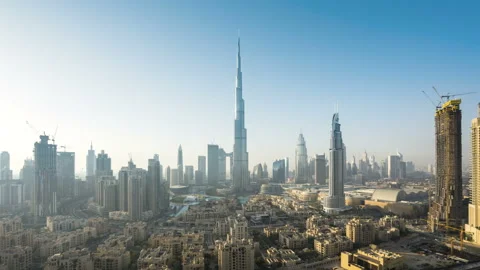 Sunset timelapse, downtown of Dubai, UAE Stock Footage 97477022
