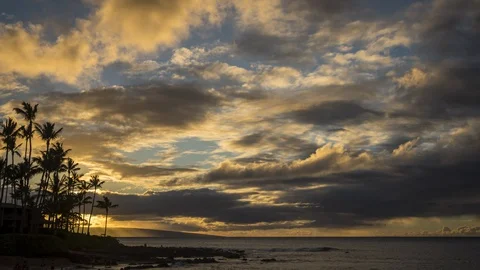 Sunset Timelapse of Dramatic Moving Cloudsl Between Maui and Lanai Stock Footage 129000085