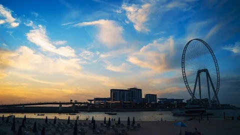 Sunset timelapse in Dubai Marina beach, UAE Stock Footage 125656790