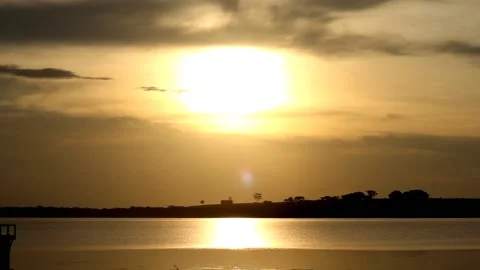 Sunset in timelapse on the edge of the dam. Stock Footage 160764687