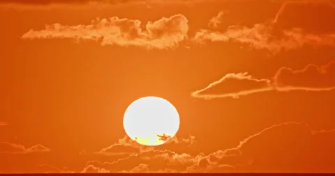 Sunset Timelapse Fast Clouds, Sun Setting Horizon Orange Dramatic Red Sky 4K Video stock 300826746