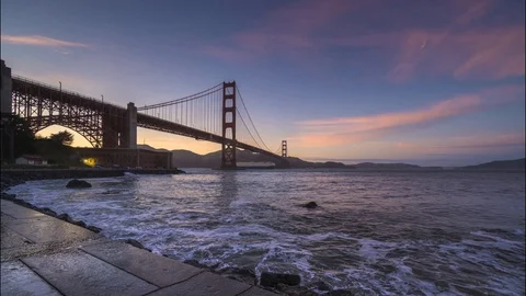 Sunset Timelapse Golden Gate Bridge. 4K UHD Stock Footage 129615647