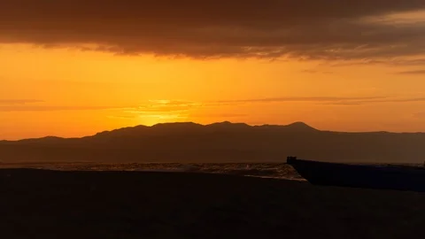 Sunset Timelapse in Greece with Boat on Beach Stock Footage 91290848
