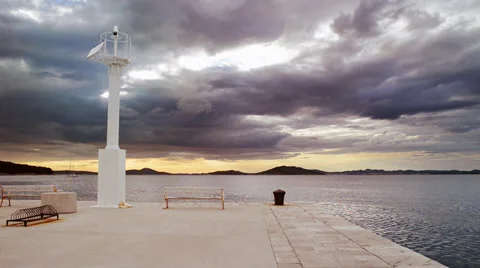 Sunset timelapse in harbor with pier Stock Footage 39900032