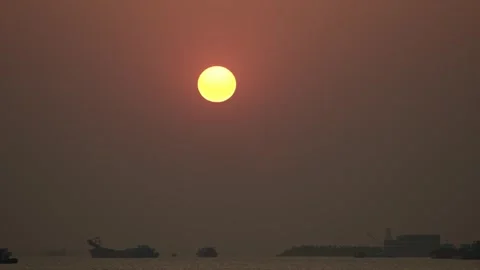 Sunset timelapse hazy day ocean in Hong Kong - 4k Stock Footage 296534585