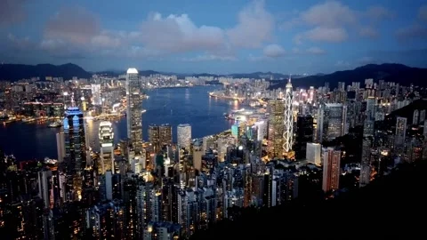 Sunset timelapse Hong Kong skyline Stock Footage