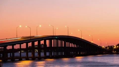 Sunset timelapse of I-95 Highway Bridge going to Key Biscayne Island, Miami Stock Footage 100840489