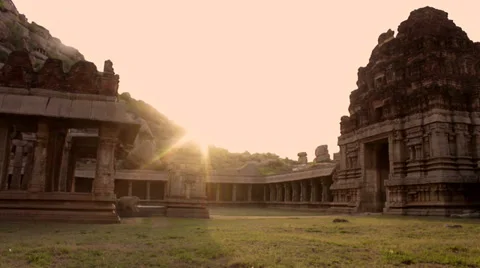 Sunset timelapse of interior of Hindu temple ruins. Stock Footage 39839526