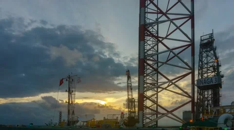 Sunset timelapse on jackup rig oil and gas. Stock Footage 55838276