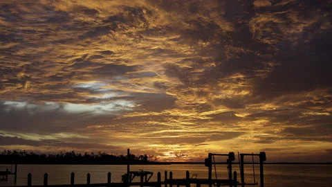 Sunset Timelapse on a Lake with Beautifully Lit Clouds in ProRes 422HQ HLG Stock Footage 167776053