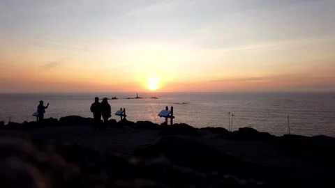 Sunset Timelapse at Land’s End with Silhouetted People, Cornwall Stock Footage 307219285