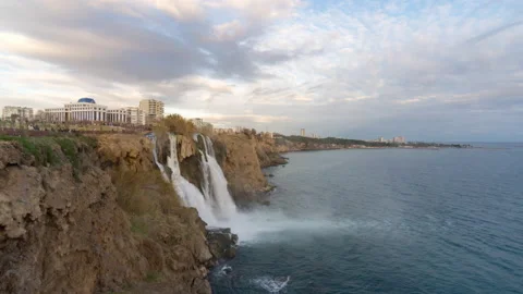 Sunset timelapse of Lower Duden Waterfalls in Antalya, Turkey. Day to night 4K Stock Footage 222928252