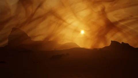 Sunset timelapse mars in sand storm, realistic cinematic animation of red planet Stock Footage 116478663