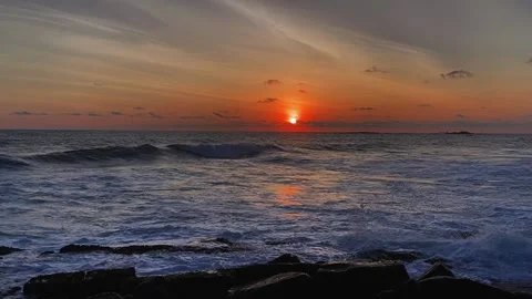 Sunset timelapse in the ocean, ocean waves Stock Footage 219569173