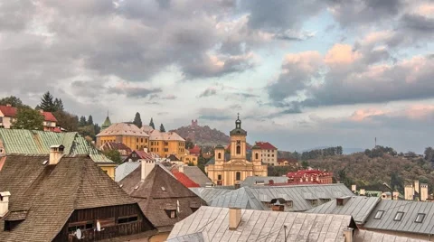 Sunset timelapse of old town Banska Stiavnica, Slovakia. Stock Footage 68243238