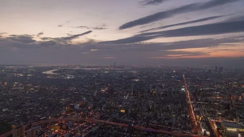 Sunset Timelapse of Osaka Cityscape Transitioning from Day to Night, Japan Stock Footage 326296260