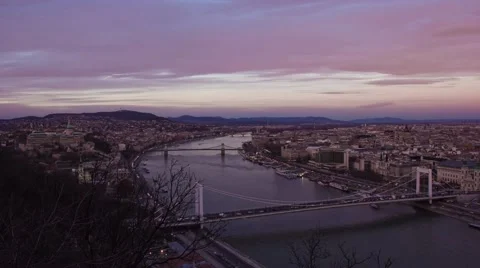 Sunset timelapse over Budapest from Gellert Hill, Hungary. Stock Footage 64471081