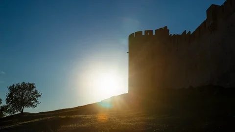 Sunset timelapse over Fort Saint Andre medieval castle in Villeneuve, France Stock Footage 100876707