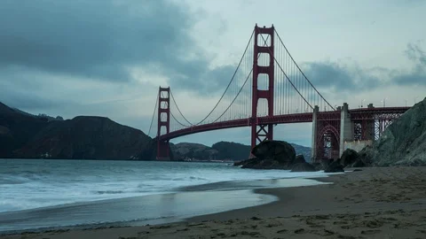 Sunset  timelapse over the Golden Gate Bridge from Marshall Beach Video stock 86339144