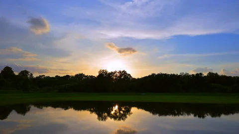 Sunset Timelapse Over Lake with Cloud Reflections Stock Footage 341994244