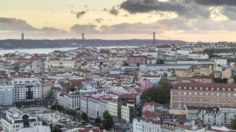 Sunset timelapse over the Lisbon old town. Portugal. 스톡 동영상 79813664
