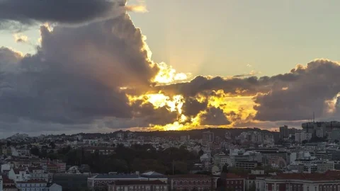 Sunset timelapse over the Lisbon skyline. Portugal 스톡 동영상 79812584