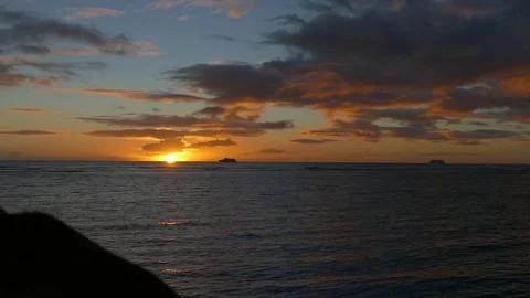 Sunset TimeLapse Over the Ocean with Boats in Molokai Hawaii Pt. 1 Stock Footage 74137708