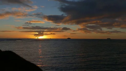 Sunset TimeLapse Over the Ocean with Boats in Molokai Hawaii Pt. 3 Stock Footage 74176520