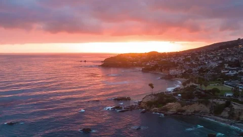 Sunset timelapse over ocean shot with drone in Laguna Beach, California Stock Footage 76820853