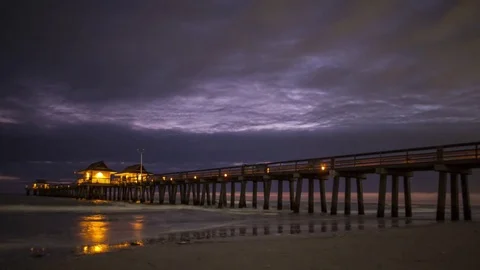 Sunset Timelapse Over Pier, Naples, Florida Stock Footage 76942248