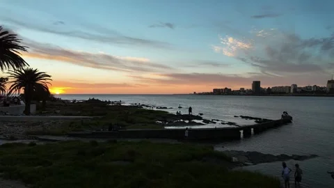 Sunset timelapse over Playa Ramirez and Rio de la Plata, Montevideo, Uruguay Stock Footage 341771853