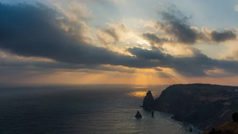Sunset timelapse over the sea Cape Fiolent Crimea Sevastopol January 25, 2020 Stock Footage 131172368