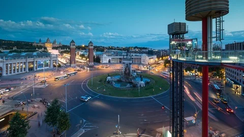 Sunset timelapse over the Spanish Square in Barcelona, Spain 库存影片 106724187