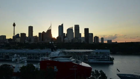 Sunset Timelapse over Sydney bay - city skyline's silhouette Stock Footage 87946915
