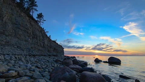 Sunset Timelapse Panga Pank highest cliff in Saaremaa, Estonia. August 2024 4K Stock Footage 282646695