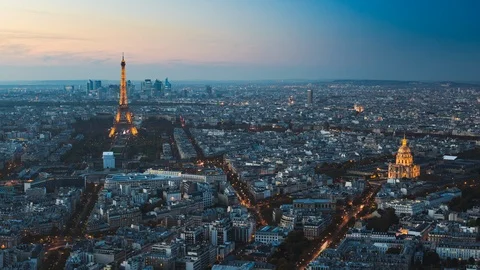 Sunset Timelapse of Paris Skyline with Eiffel Tower 127230561
