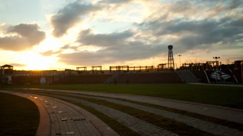 Sunset , Timelapse Of People Walking In Park Stock Footage 36054403