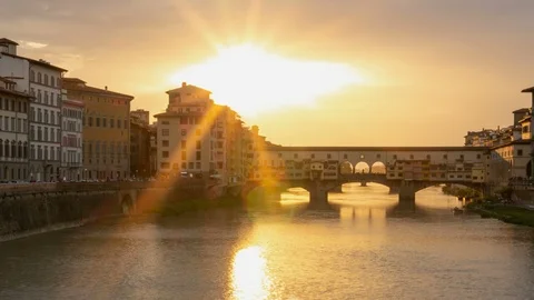 Sunset Timelapse of Ponte Vecchio, Florence, Italy - old bridge Stock Footage 104126724