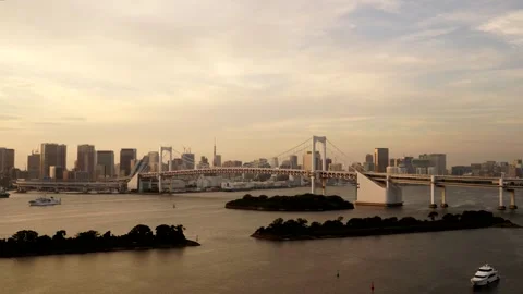 Sunset Timelapse of Rainbow Bridge in Tokyo, Japan Stock Footage 340465280