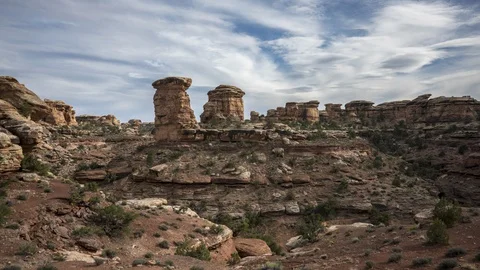 Sunset Timelapse of Red Sandstone Hoodoos in Canyonlands National Park Stock Footage 129036932