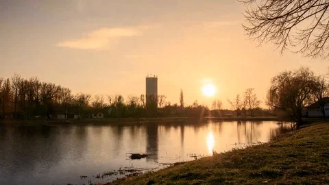 Sunset timelapse Rudiger lake Komarom, Hungary Stock Footage 122901870