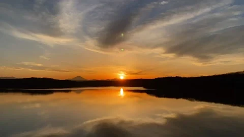 Sunset timelapse of Sayama lake with Mount Fuji far in the background. Stock Footage 149545833