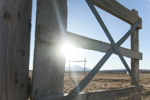 Sunset Timelapse Through Farm Gate (Motion Control 3-Axis) Stock Footage 149429336