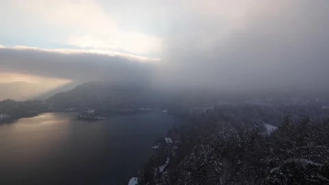 Sunset timelapse at the top of Bled Castle with a view of the lake Stock Footage 166940564