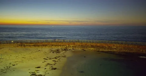 Sunset timelapse of tourists walking on the seawall and watching seals and seal Stock Footage 81559528