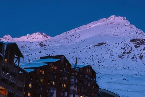 Sunset timelapse of Val Thorens in winter Stock Footage 235035867